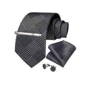 Men's Silk Tie + Pocket Square + Cufflinks + Tie Clip 4 Piece Set